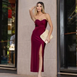 Vestido Longo Tomara Que Caia Com Fenda Malha Prada Feminino